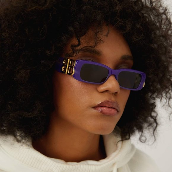 NEW Balenciaga BB0096S 004 Violet Gold Gray Rectangle Unisex Sunglasses - Picture 1 of 14